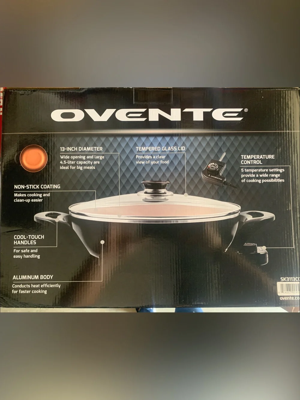 NEVER USED! Ovente Black Electric Wok with Non-Stick Coating